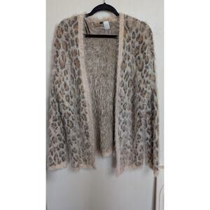 DIVIDED H&M Fuzzy Leopard Print Cardigan Faux Fur Open Front Cozy Sweater M